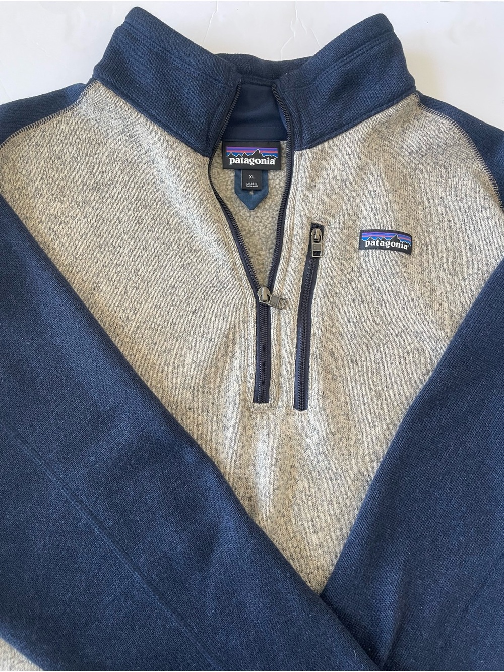Patagonia Men’s Navy and Heather Gray Quarter Zip Sweater